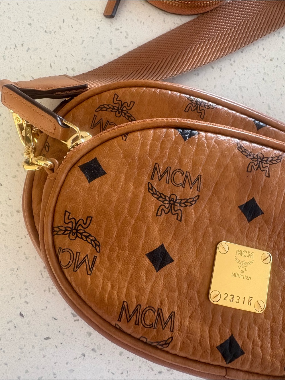 MCM Cognac Logo Visetos Oval Crossbody with Coin Pouch - Picture 3 of 8